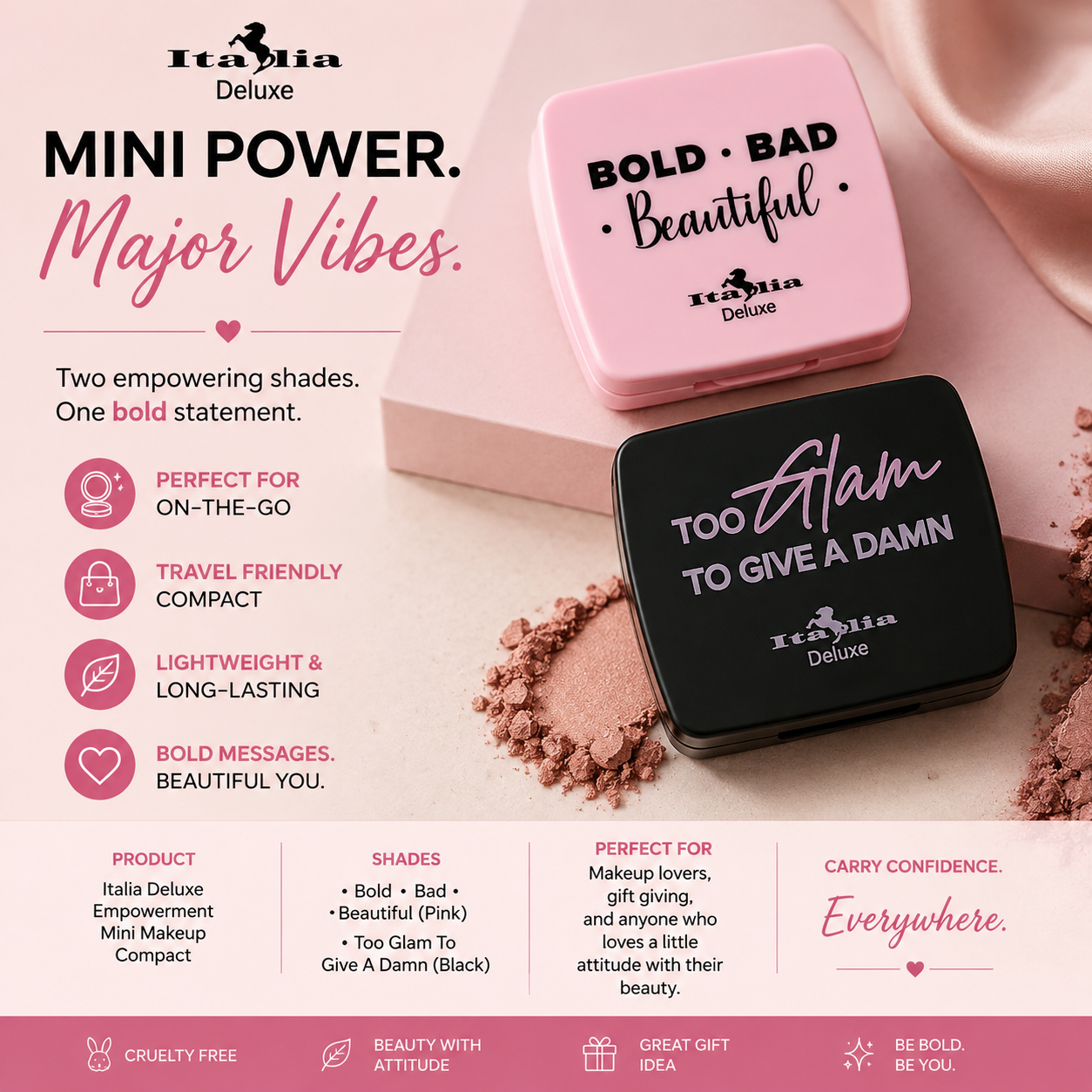 italia dual size makeup sharpener, in pink and black. travel friendly.