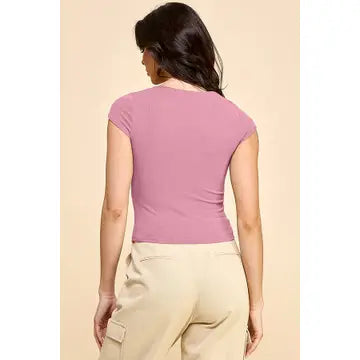 Rosalie Ribbed Square Neck Short Sleeve Top
