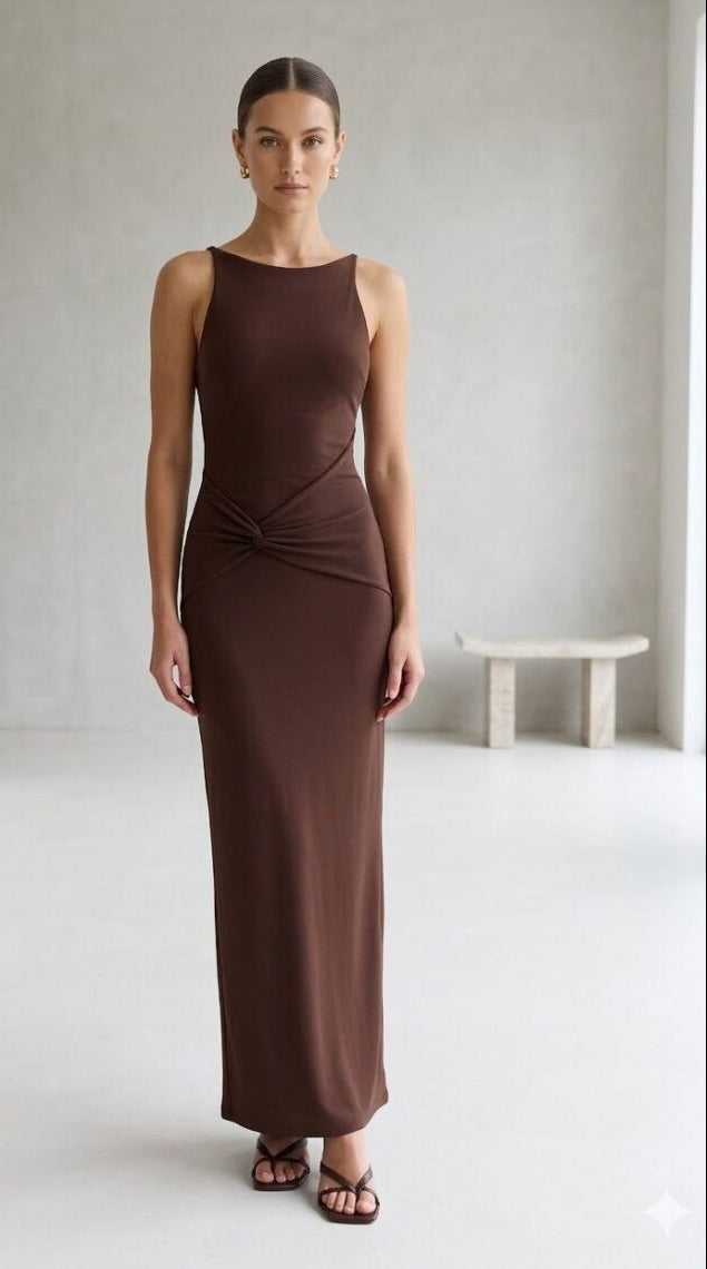 Brown Open Back Maxi Dress| Gill Bodycon Formal Dress Large Brown Open Back Maxi Dress| Gill Bodycon Formal Dress Large