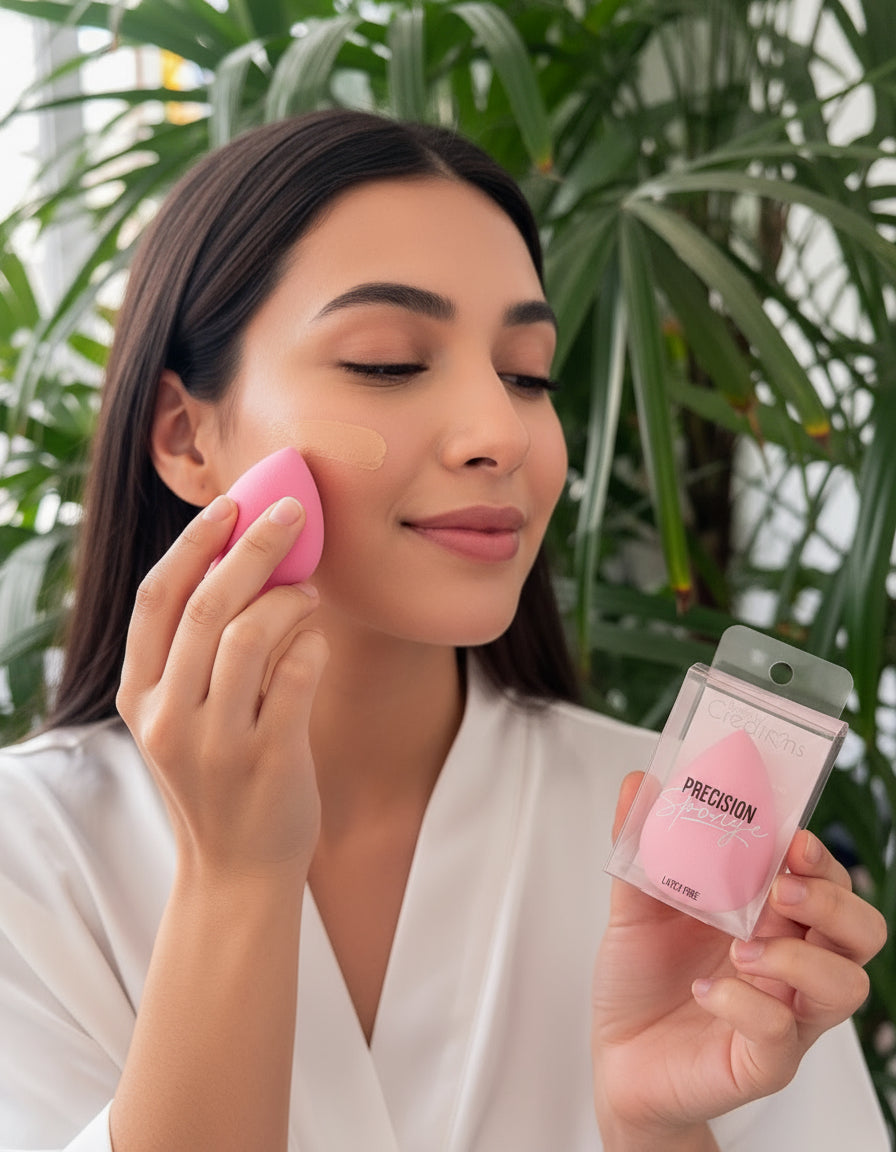 A light pink, latex-free makeup sponge in packaging, with the brand 'Beauty Creations' visible on the top.