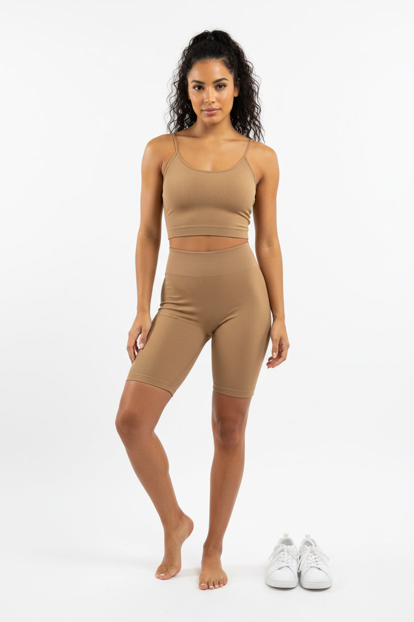 Vivian Ribbed Short Set-Stretch Two Piece Matching Outfit