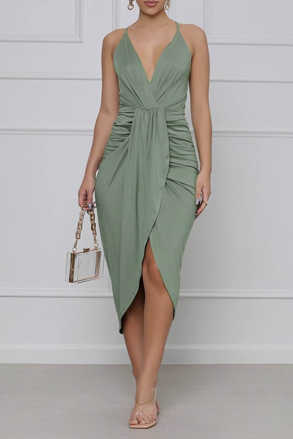 Alexa Deep V Midi Dress- Criss Cross Back Bodycon Dress Lily's Fashion Boutique Alexa Deep V Midi Dress- Criss Cross Back Bodycon Dress Lily's Fashion Boutique