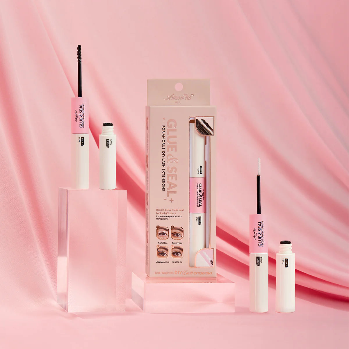 amour us DIY lash extensions glue & seal dual-ended adhesive with black glue and clear seal for lash clusters and DIY lash extensions.