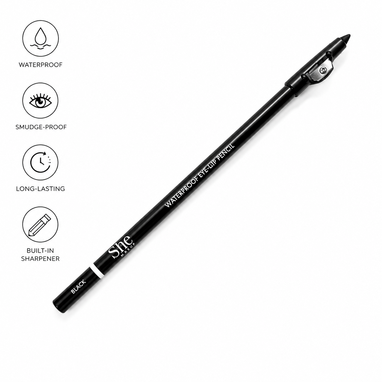She Makeup Waterproof Eye & Lip Pencil-Black