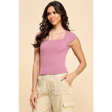 Rosalie Ribbed Square Neck Short Sleeve Top