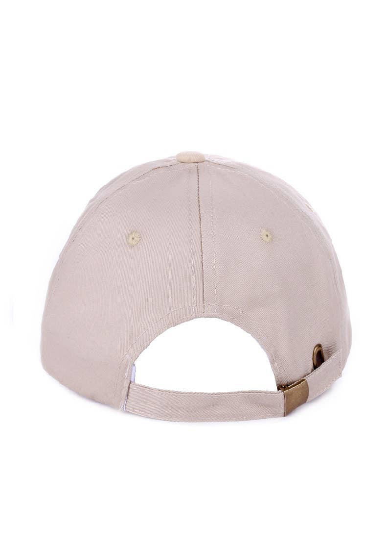 Beige baseball cap on a white background with 'LA Ash Mocha' text.