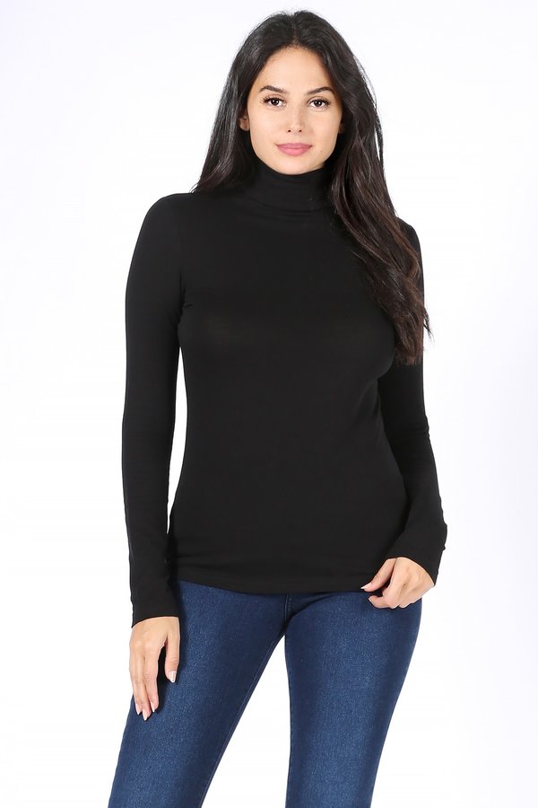 Seamless black turtleneck top. Long sleeve winter top. Shop Lily's Fashion Boutique.