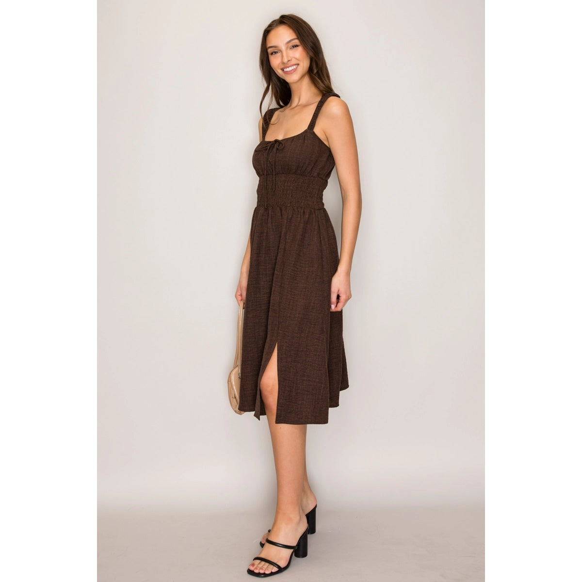 Jocelyn Mocked Waist Square Neck Midi Dress