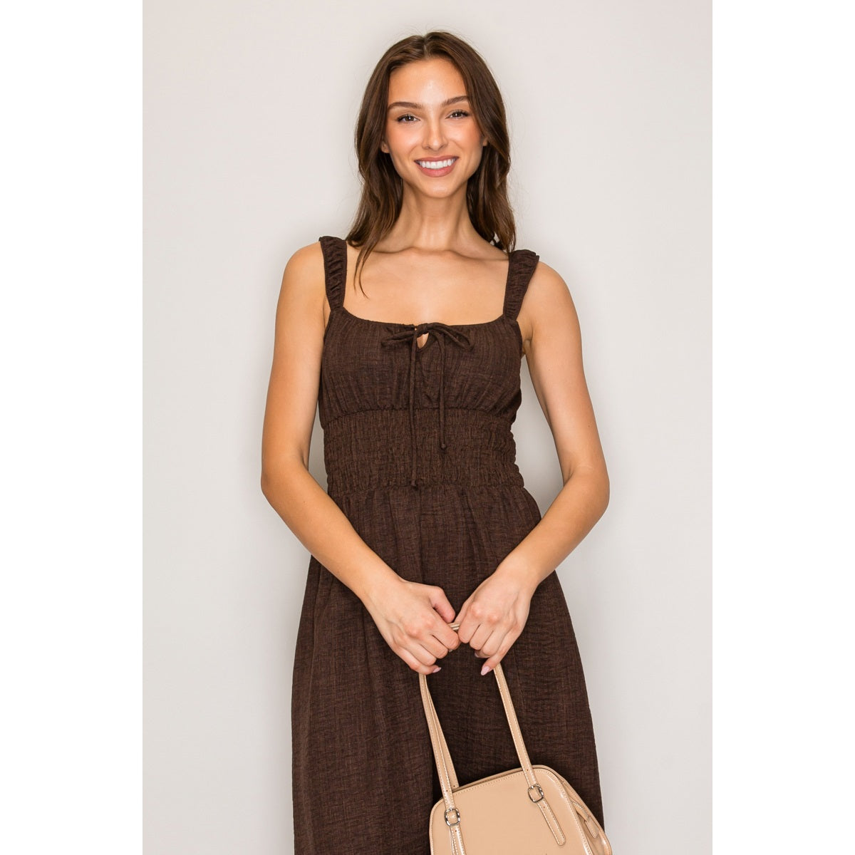 Jocelyn Mocked Waist Square Neck Midi Dress