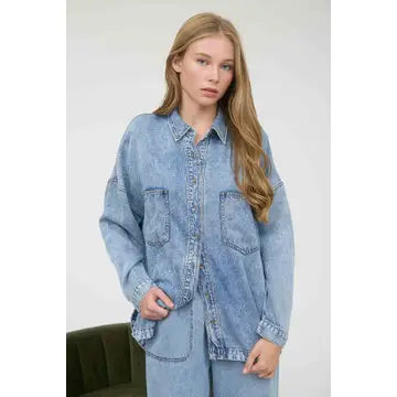 Miranda Oversized Denim Button-Up Shirt Jacket