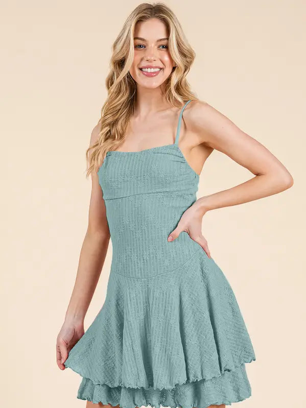 sage green ruffle mini dress flowy casual summer dress Lily's Fashion Boutique