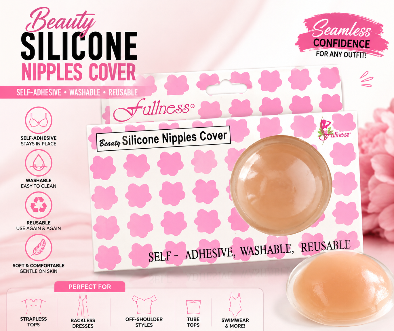 Reusable Silicone Nipple Covers-Self-Adhesive Washable Nude Pasties