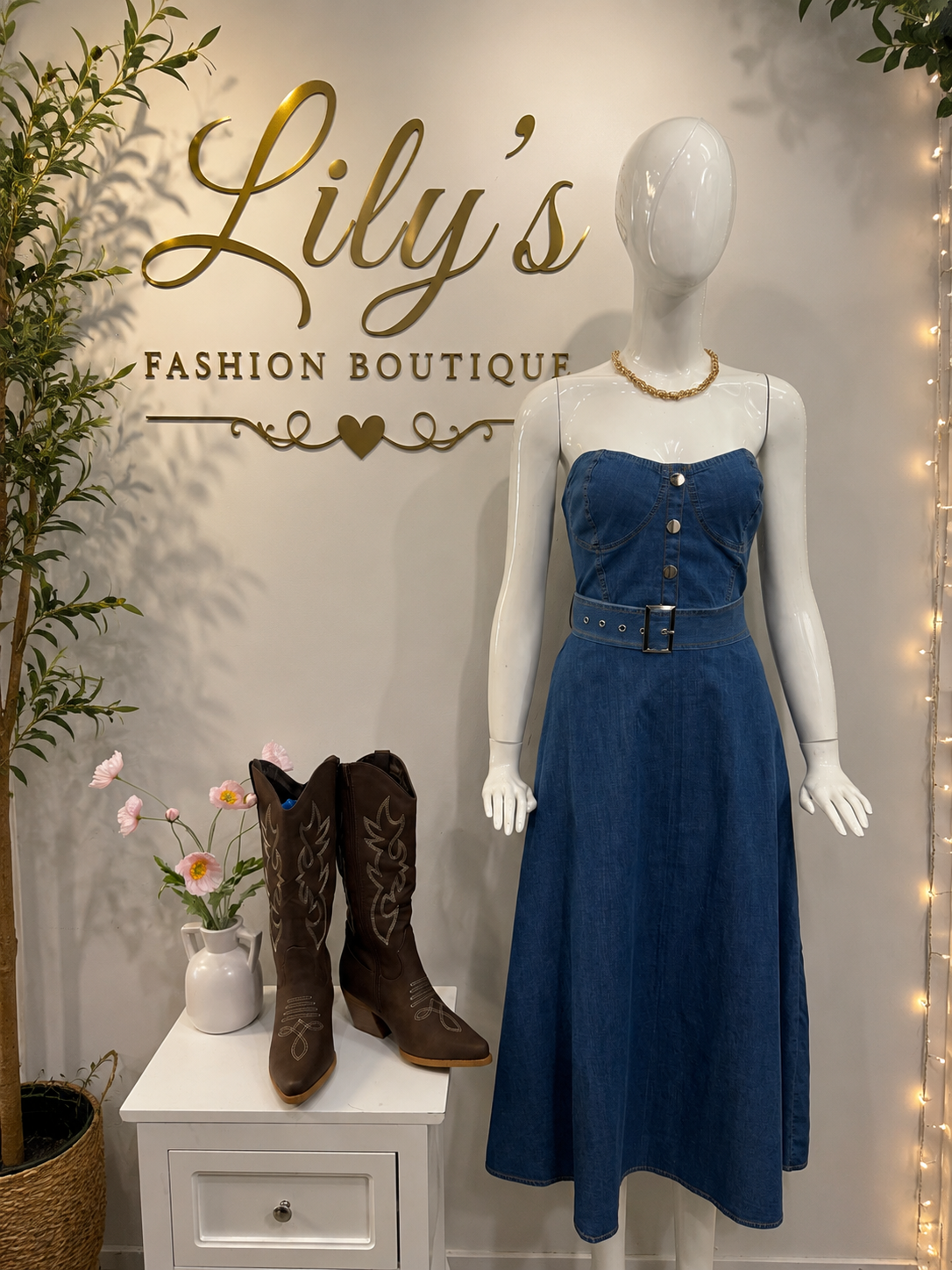 Maritza Denim Strapless Midi Dress