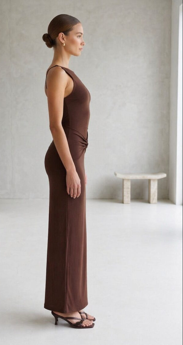 Brown Open Back Maxi Dress| Gill Bodycon Formal Dress Large