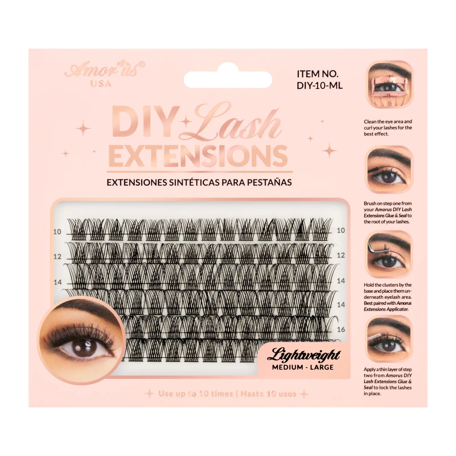 amour us diy lash extensions featuring lightweight lash clusters in multiple lengths for customizable volume and a soft wispy lash look.