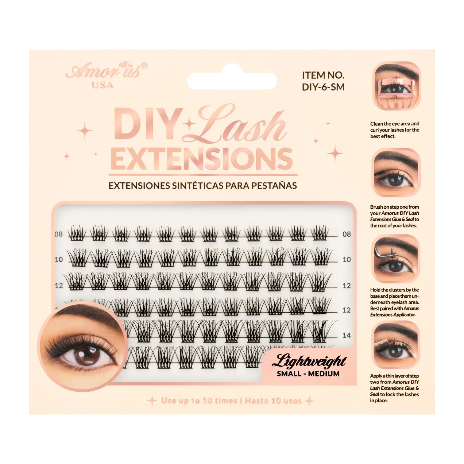amor us diy lash extensions small and medium lash clusters featuring lightweight reusable lashes in8mm,10mm,12mm,14mm lengths for a natural everyday lash look.