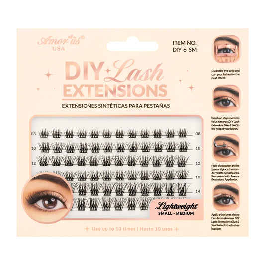 amor us diy lash extensions small and medium lash clusters featuring lightweight reusable lashes in8mm,10mm,12mm,14mm lengths for a natural everyday lash look.