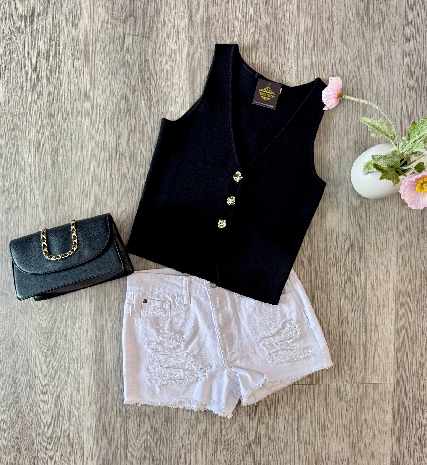 Kateline Black Button Vest