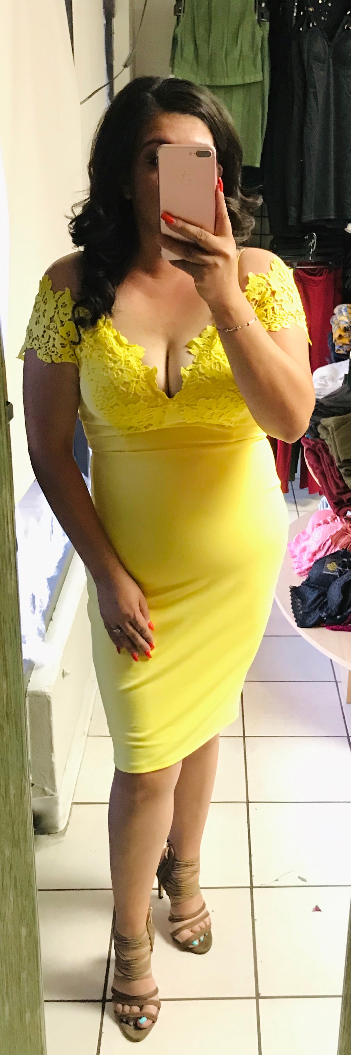 women's yellow bodycon dress
