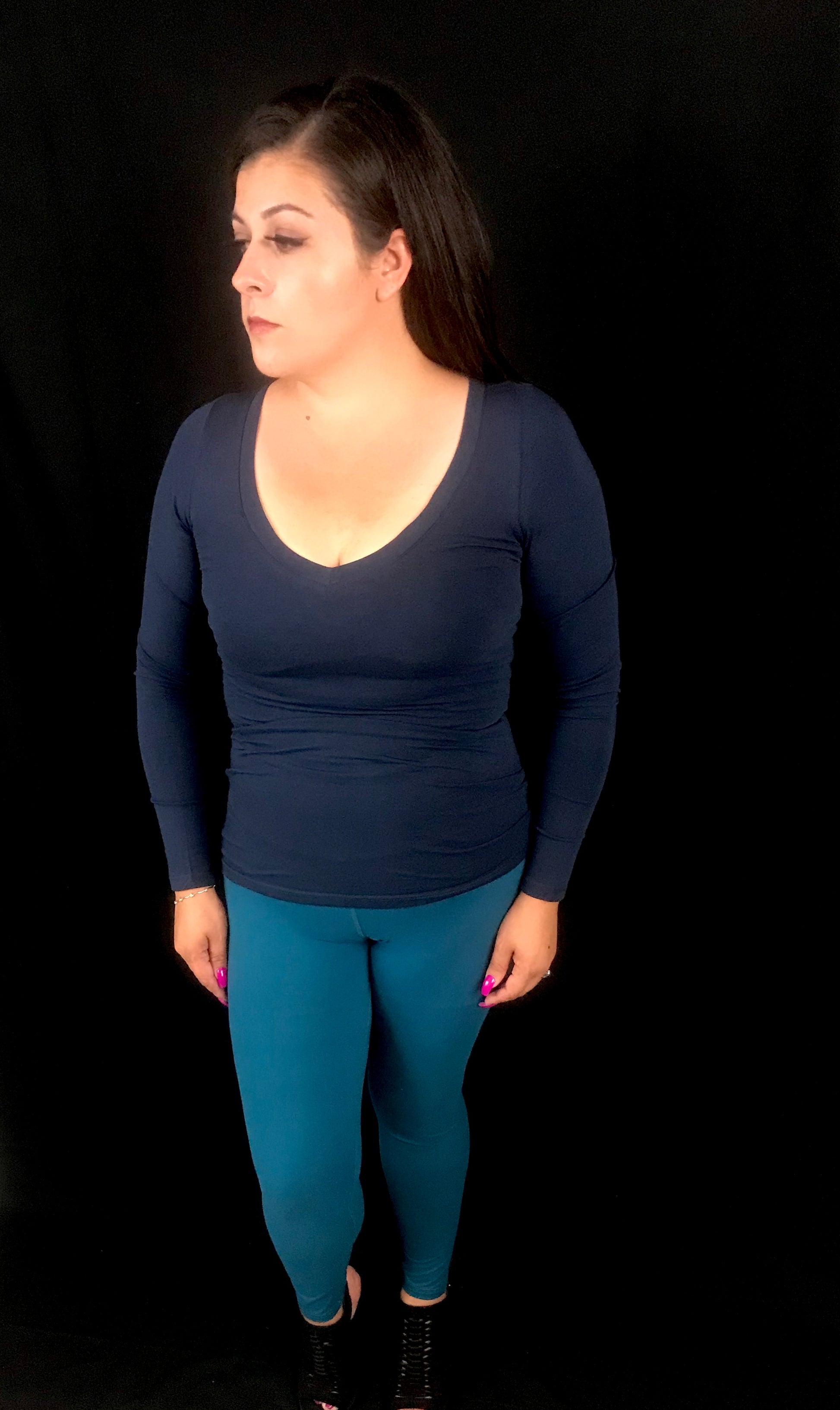 women's long sleeve cotton shirt on navy blue