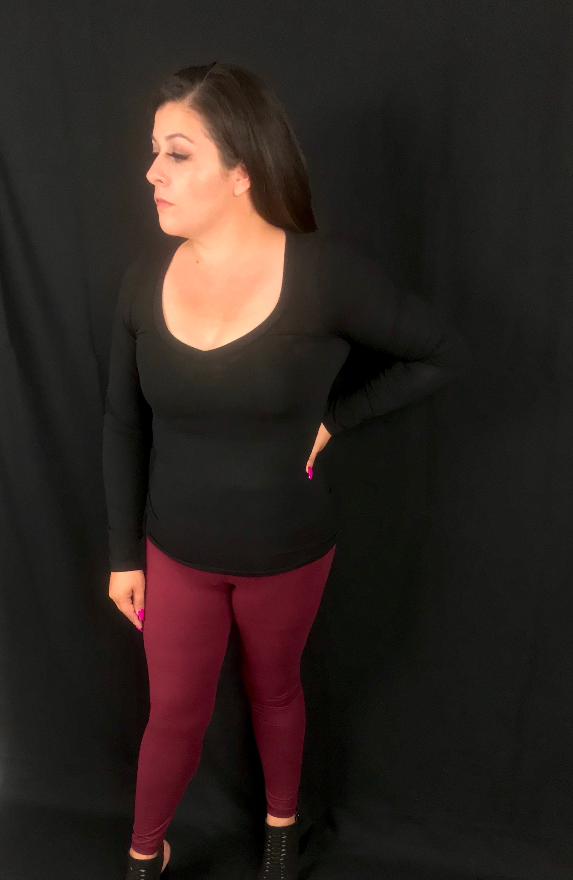 women's long sleeve cotton shirt in black